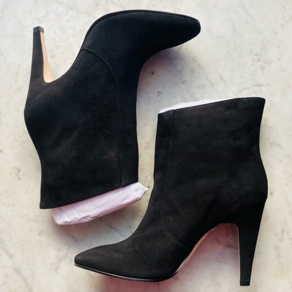 Schutz Davinne Black Suede Stiletto Ankle Leather Bootie Sz 10 NIB NWT - Picture 2 of 2